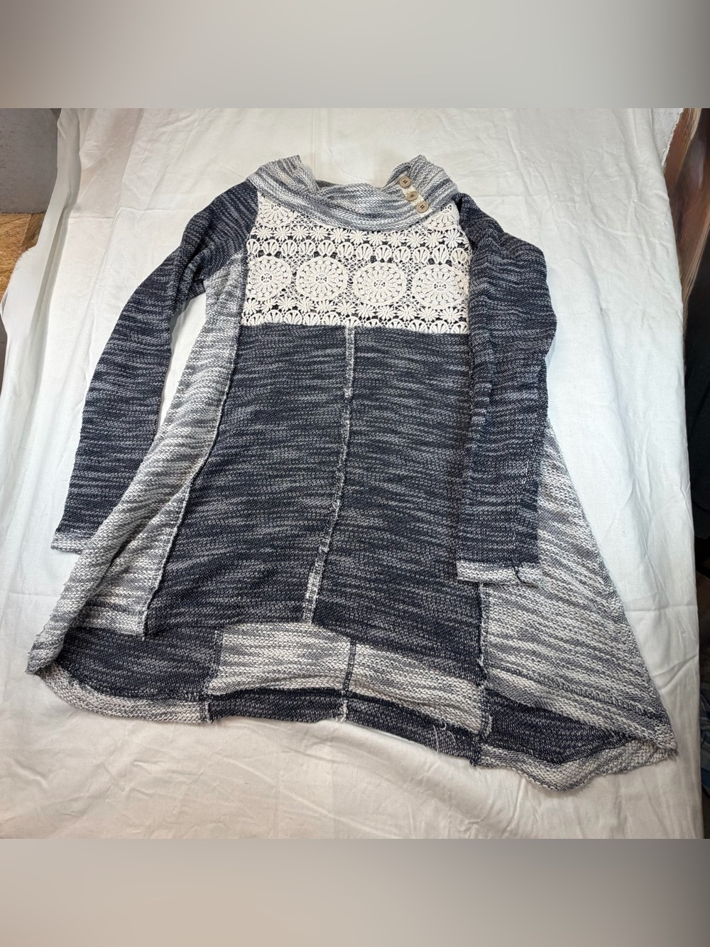 Maurices Marled Knit Tunic Sweater in Navy & Cream